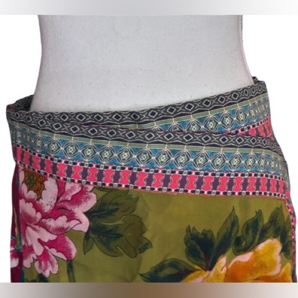 Sundance Skirt Small Floral Wrap Boho Midi Designer Green Pink Red Patterned - Picture 2 of 11